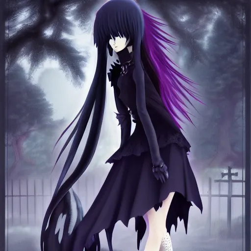 a gothic anime girl and her pet raven raven haunting, Stable Diffusion