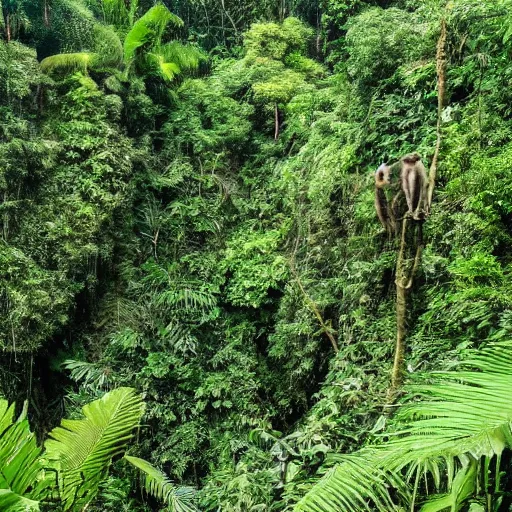 Prompt: dense jungle with monkeys