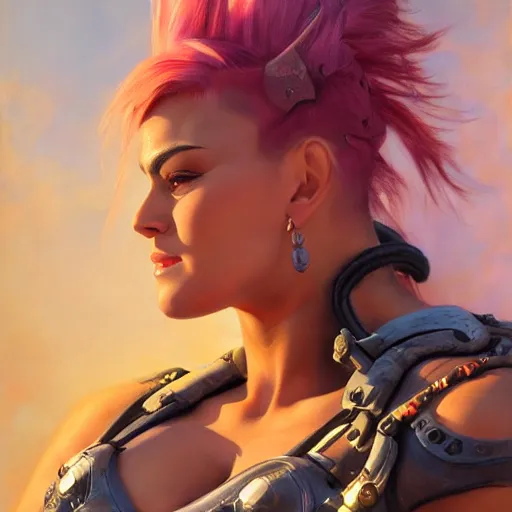 Image similar to detailed portrait of zarya from overwatch, intricate, hyper detailed, realistic, oil painting, by julie bell, frank frazetta, cinematic lighting