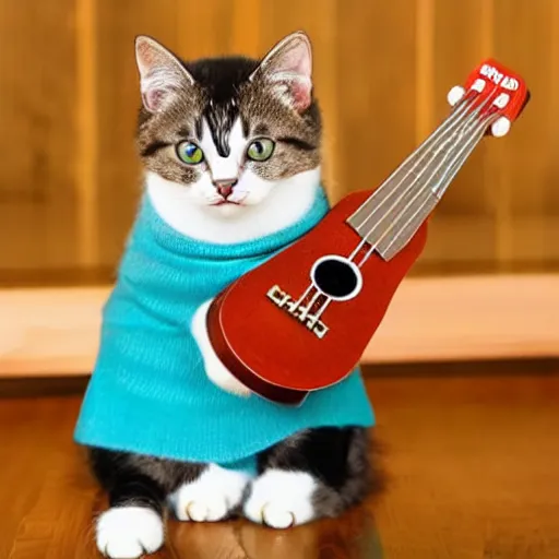 Prompt: cat playing ukulele