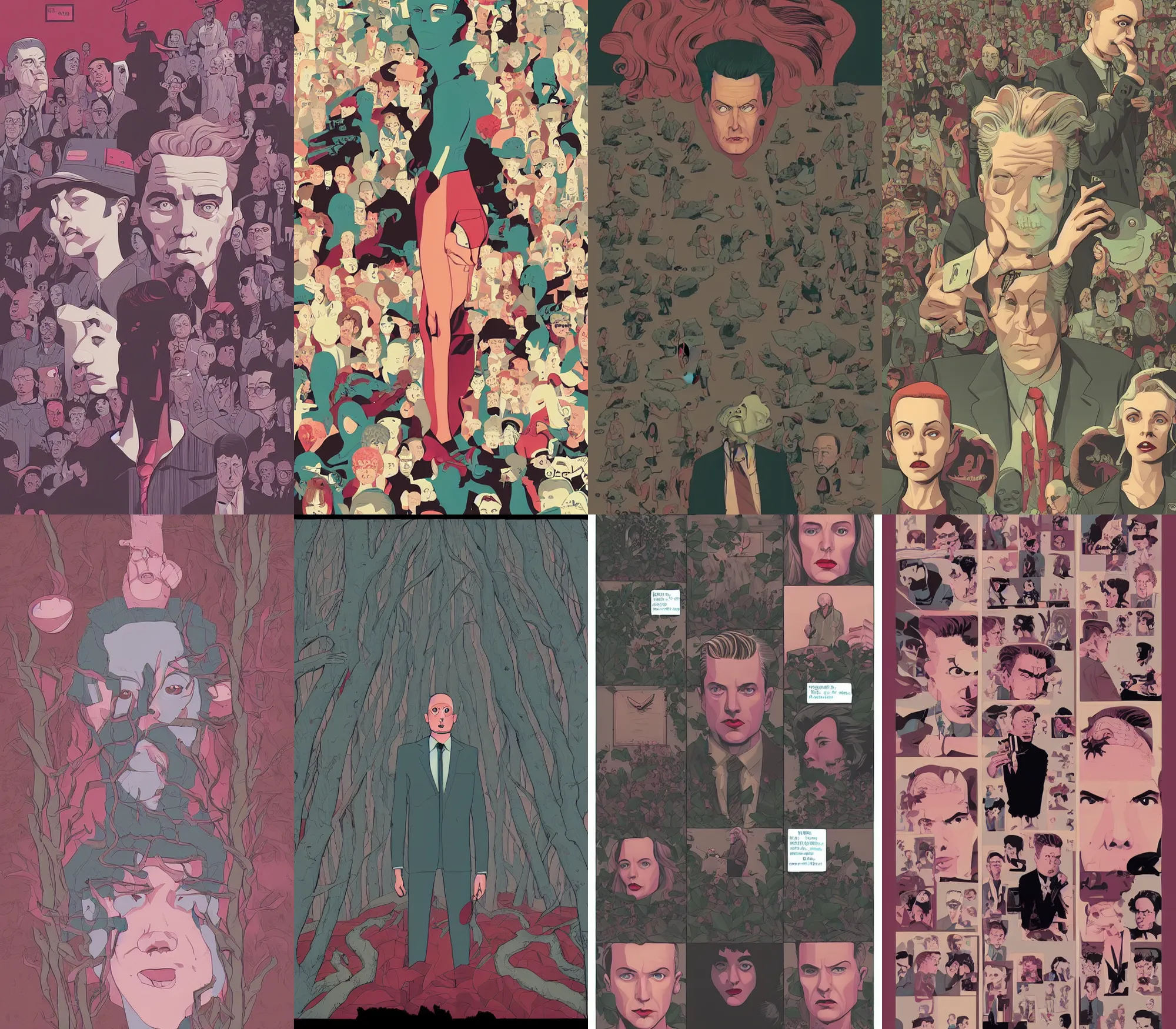 Prompt: Surreal Twin Peaks comic artwork by Tomer Hanuka