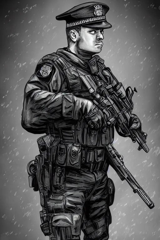 Image similar to london police officer heroically posing, highly detailed, digital art, sharp focus, trending on art station