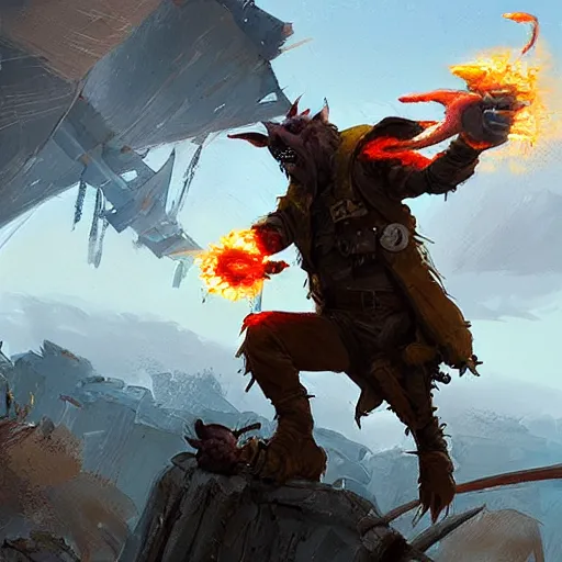 Prompt: shooting a fireball at a goblin from 1 2 0 feet away, digital art, greg rutkowski