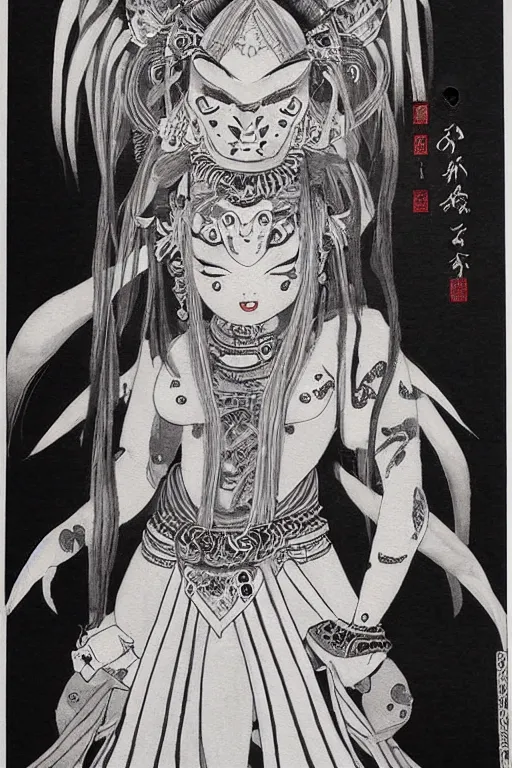 Prompt: beautiful Oni portrait by Soga Shōhaku, high detail, full body, Ink wash painting, monochrome