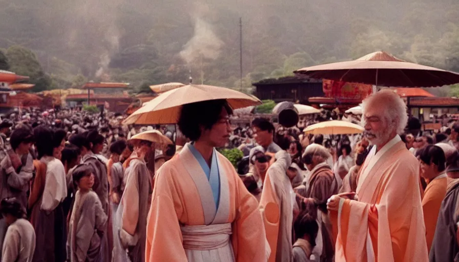 Image similar to movie still by alejandro jodorowsky of a festival in kyoto japan, cinestill 8 0 0 t eastmancolor technicolor, high quality, very detailed, heavy grain, fine facial features, 8 k, octane render