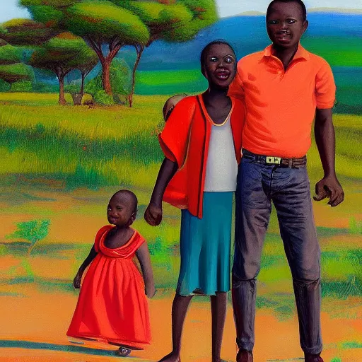 Prompt: happy african family in the style of edward hooper 8k