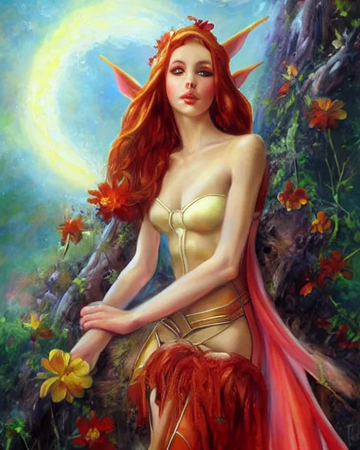 Prompt: a beautiful elf princess, oil painting, by laura sava and julie bell