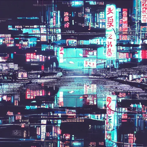 Prompt: the sky above the port was the color of television, tuned to a dead channel. chiba city. r / cyberpunk