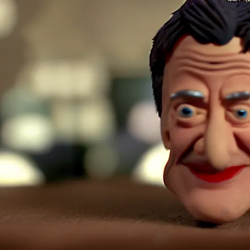 Image similar to a cinematic film still of a claymation stop motion film starring nathan fillion, shallow depth of field, 8 0 mm, f 1. 8