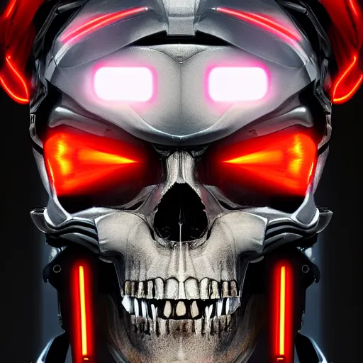 Image similar to full front face centered hyperdetailed portrait of a mecha skull ronin, 8k, digital painting, futuristic, black neon lights, trending on CG society