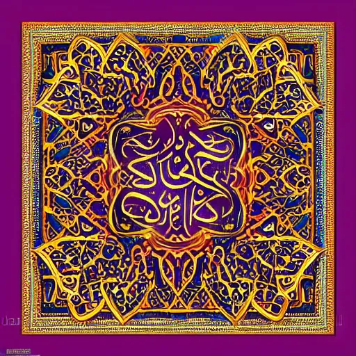 Image similar to arabian calligraphic, colorful with gold details