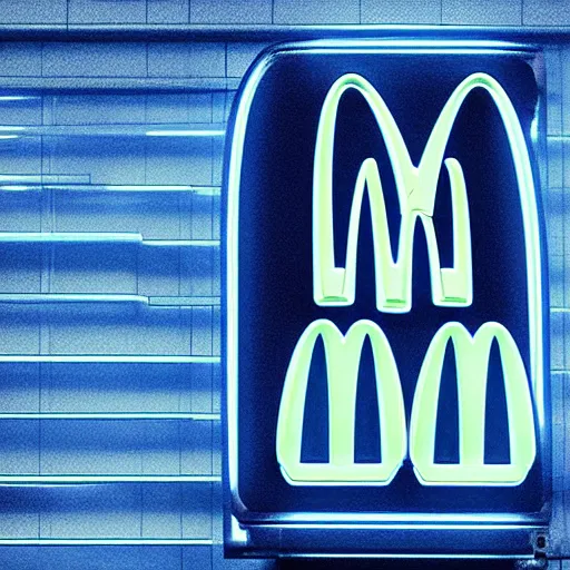 Prompt: closeup portrait of an ethereal mcdonalds made of blue light, divine, cyberspace, mysterious, dark high-contrast concept art