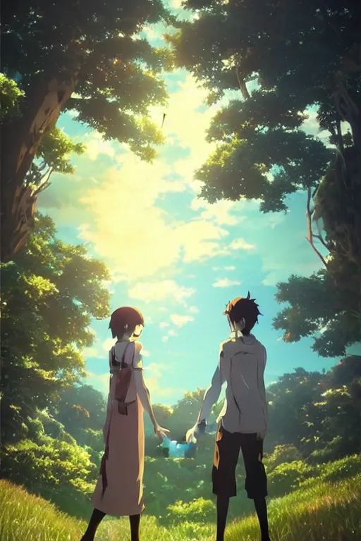 Image similar to fantasy romance movie poster by makoto shinkai, visually stunning, beautiful lighting