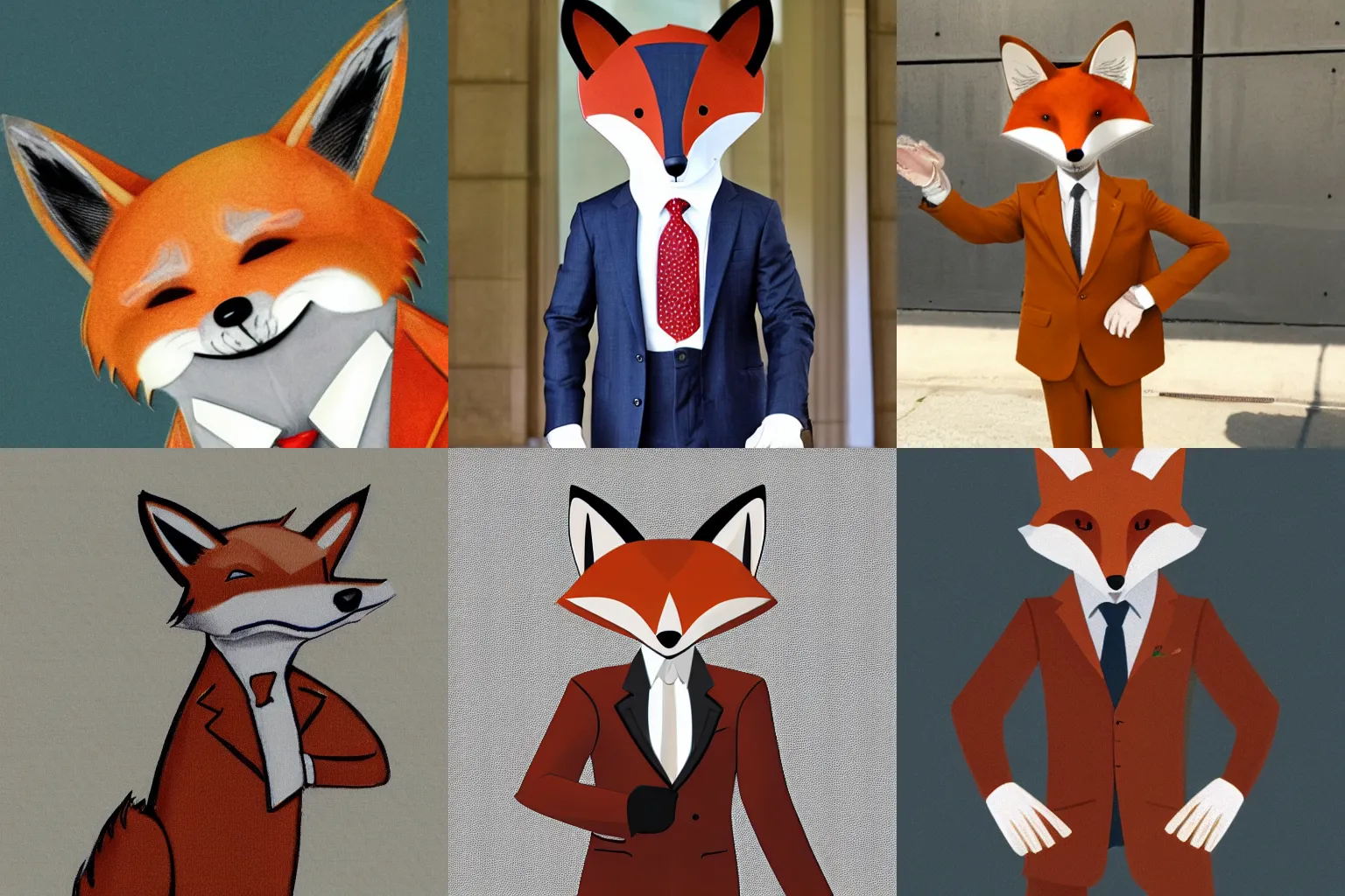 Prompt: an anthropomorphic fox wearing a suit