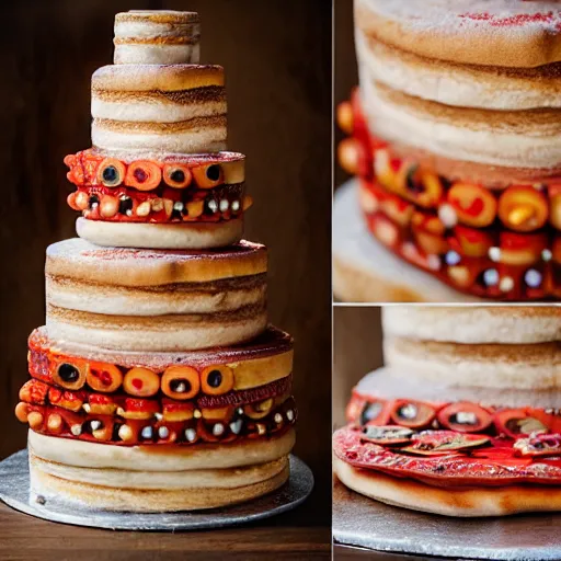 Prompt: multilayer pizza wedding cake, 4 k food photography