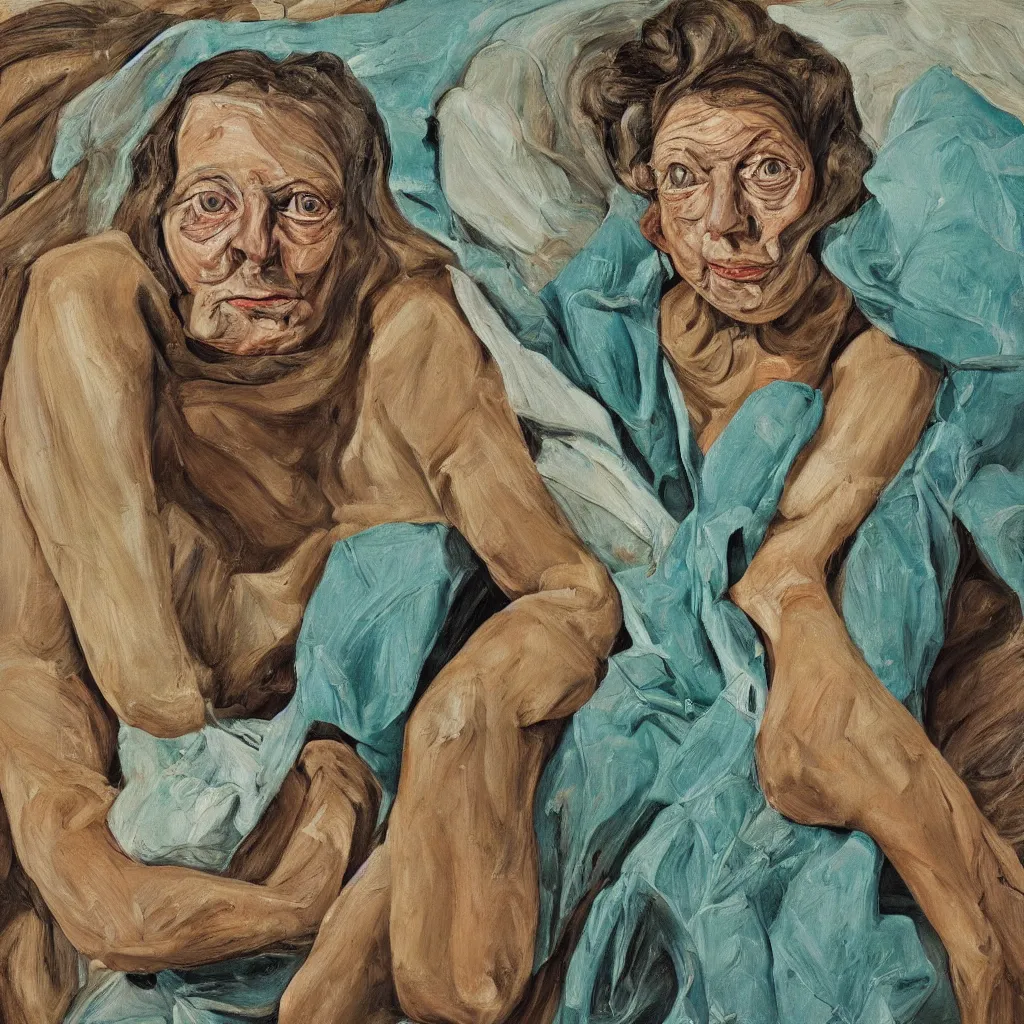 Prompt: high quality high detail painting by lucian freud, jenny savile, unsettling portrait, turquoise, hd