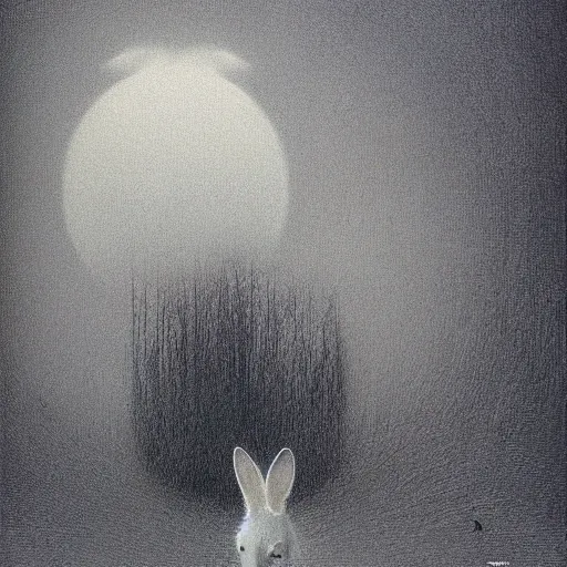 Prompt: a white rabbit by beksinski