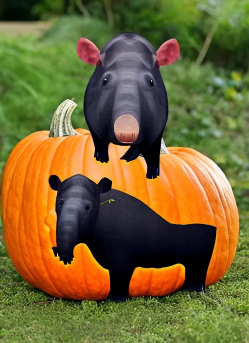 Prompt: tapir animal as a pumpkin, animal tapir, vegetable, pumpkin