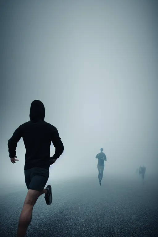Prompt: photo of a person runing away from attacker cinematic, foggy, ultra realistic