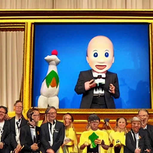 Prompt: photo of video game yoshi accepting nobel prize, highly detailed