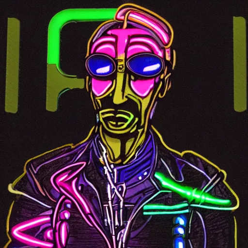 Prompt: neon cyberpunk priest