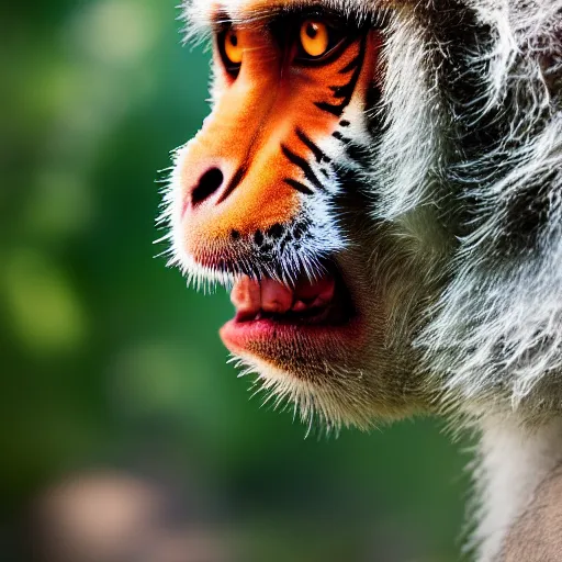 Image similar to monkey and tiger hybrid, photography, bokeh, 4k