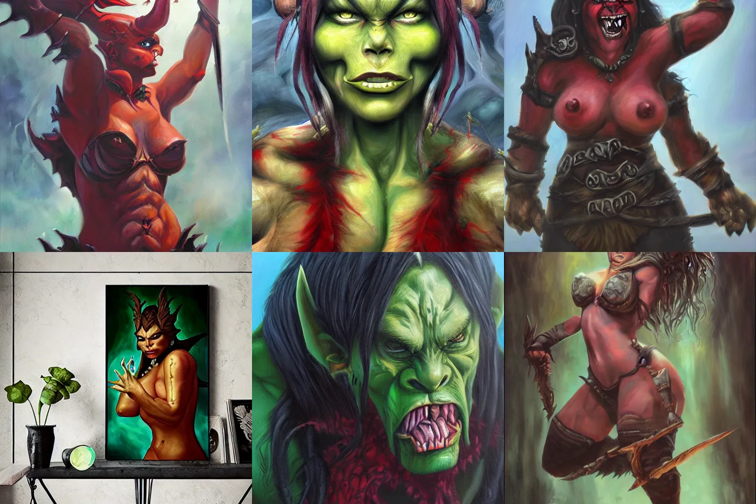 Prompt: A big orc lady, fierce artwork, fantasy oil painting on matte canvas