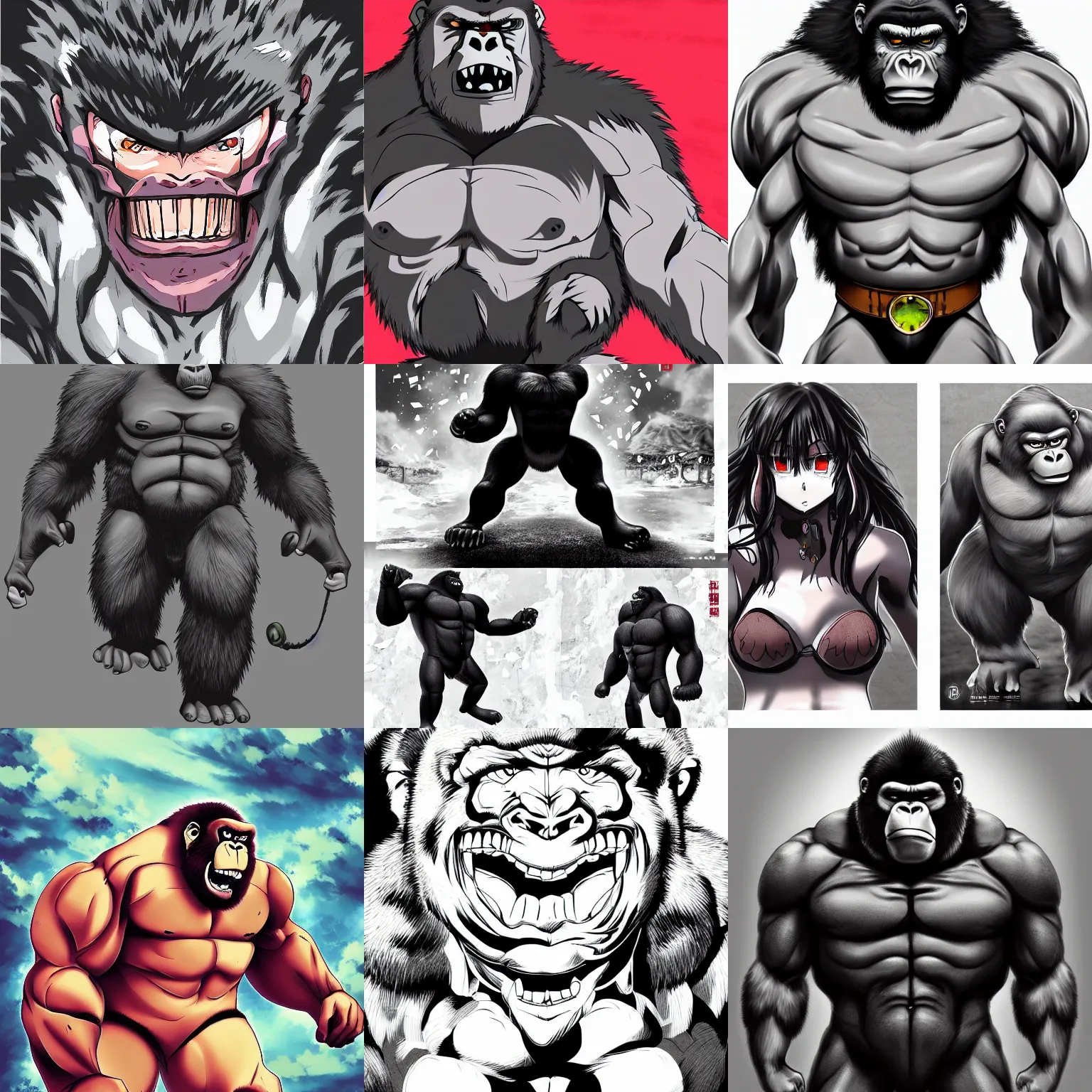 Prompt: Big angry gorilla anime manga, trending on artstation