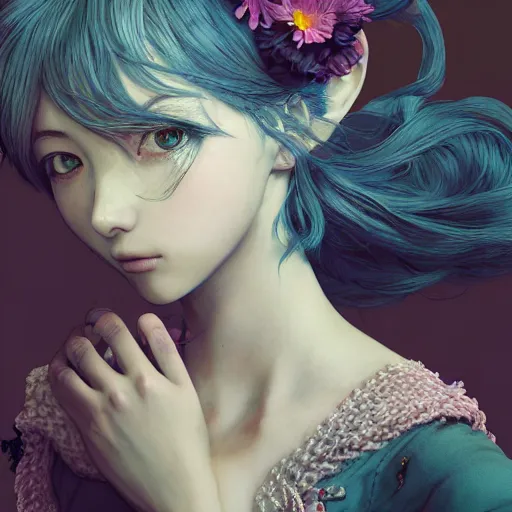 Image similar to the portrait of a blueberry that resembles an absurdly beautiful, graceful, elegant, sophisticated anime gravure idol, an ultrafine hyperdetailed illustration by kim jung gi, irakli nadar, intricate linework, bright colors, octopath traveler, final fantasy, unreal engine 5 highly rendered, global illumination, radiant light, detailed and intricate environment