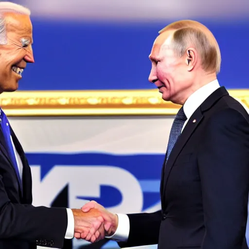 Prompt: Joe Biden shaking Putin's Hand