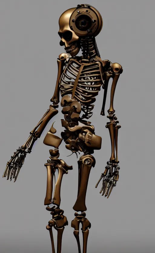 Prompt: Steampunk cyborg skeleton girl, bronze statue, unreal engine, high detailed