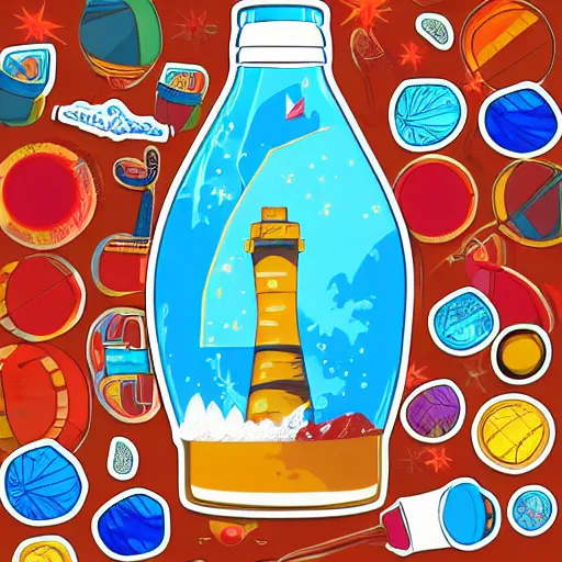 Image similar to Ship in a bottle, sticker, colorful, illustration, highly detailed, no jagged lines, vector art, smooth