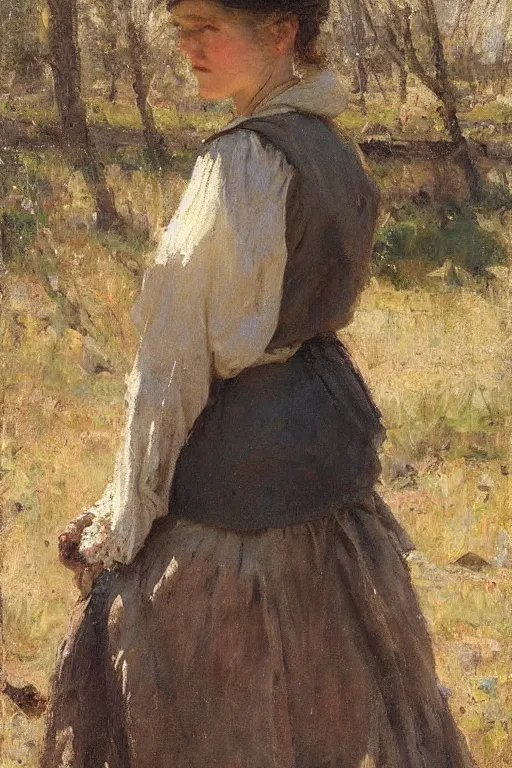 Prompt: Richard Schmid and Jeremy Lipking and Jonathan Pratt full length portrait painting of a young beautiful traditonal victorian peasant woman
