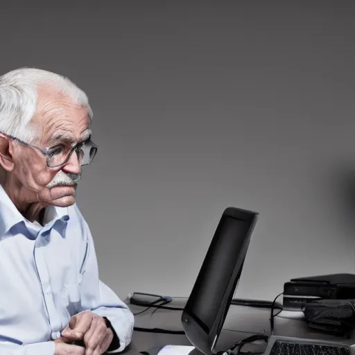 Image similar to old man staring at a highly advanced computer , old photo , HD , 4k
