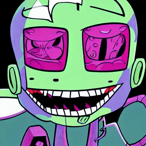 Image similar to Zim!!! from Invader Zim, in the style of artist Kim Jung Gi,