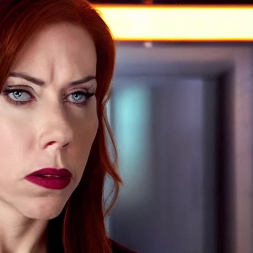 Prompt: a still frame of nicholas cage as black widow, from the 2 0 1 2 film the avengers