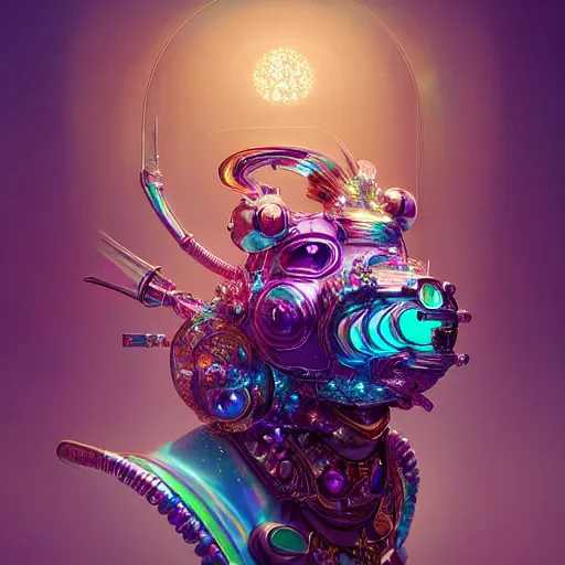 Image similar to iridescent opalescent cyborg animal in candyland, warm tones : by michal karcz, daniel merriam, victo ngai and guillermo del toro : ornate, dynamic, particulate, intricate, elegant, highly detailed, centered, artstation, smooth, sharp focus, octane render