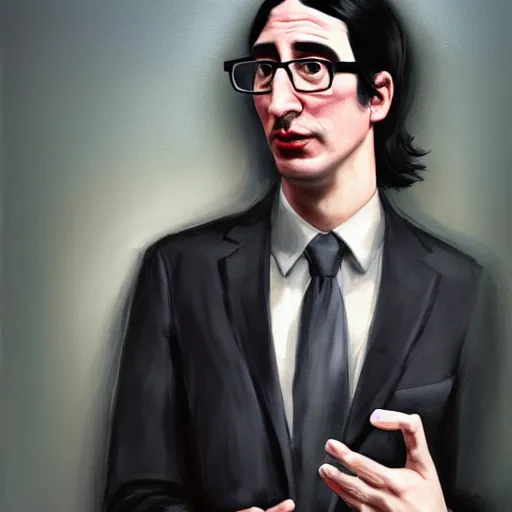 Prompt: photo booth of 2 people, john oliver on left, adam driver on right, full body, elegant, beautiful, highly detailed, centered, dark, smokey, digital painting, concept art, smooth, sharp focus, illustration, deviant art, art by artgerm, art by greg rutkowski, art by alphonse mucha