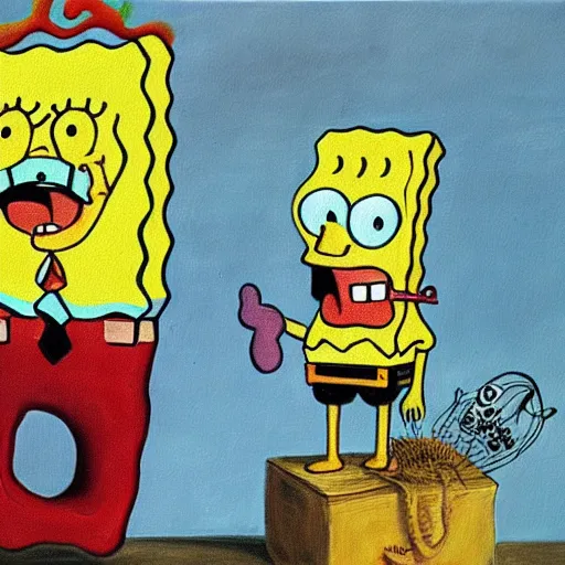 Image similar to a painting of spongebob squarepants by salvador dali, surrealism