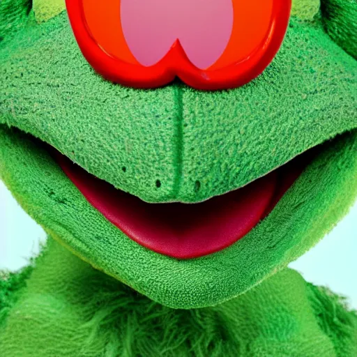 Image similar to a close - up portrait of kermit the frog in the style of martin schoeller, high quality photography