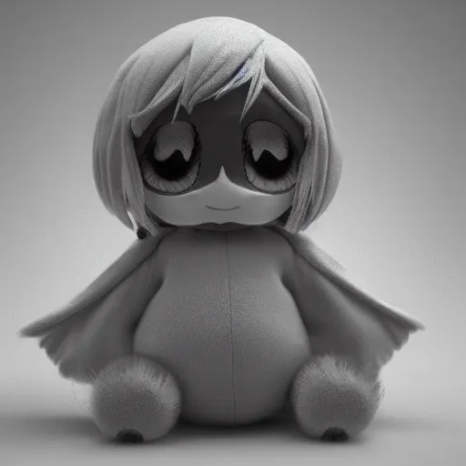 Image similar to a cute fumo plush of a lost waif spirit found in the depth of a well, black and white, vray