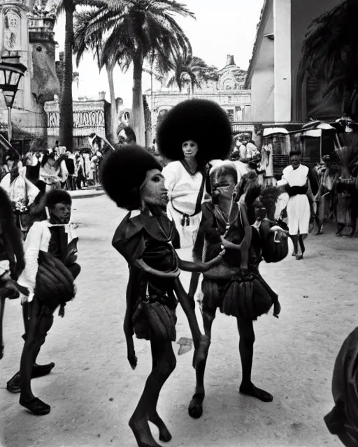 Image similar to Award winning reportage photo of Monegasque Natives with incredible hair wearing traditional garb by Garry Winogrand and Dian Arbus, 85mm ND 5, perfect lighting, gelatin silver process