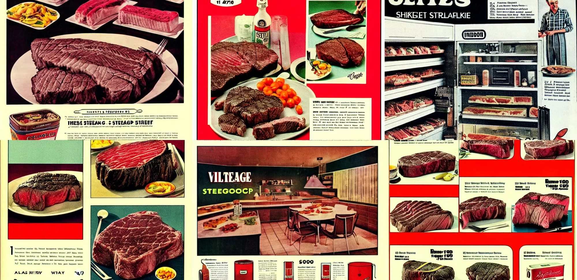 Prompt: 1 9 7 0 vintage product catalogue for steaks