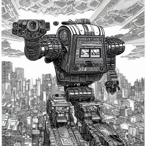 Prompt: a huge robot with the puerto rican flag etched onto it's helmet, by hayao myazaki, by lee man fong, graphic novel, visual novel, graphite, fountain pen, digital art, comic book, field of view, tones of black in background, oled, insanely detailed and intricate, hypermaximalist, elegant, ornate, hyper realistic, super detailed