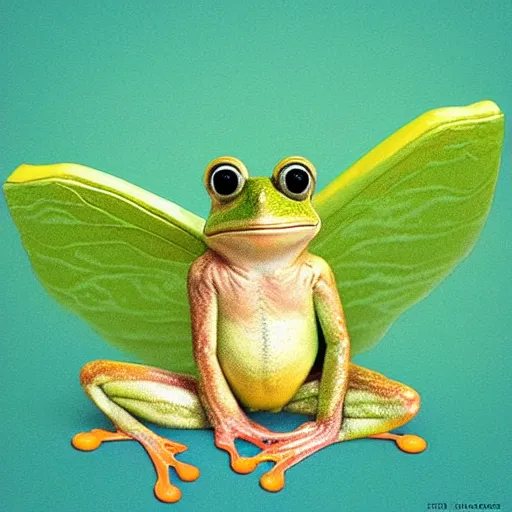 Image similar to “ frog with wings, hyperrealism, fantasy ”