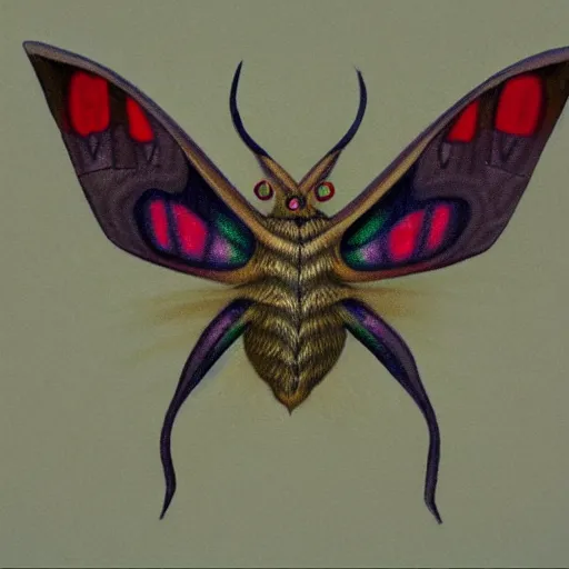 Prompt: hyperrealistic moth deity in the style of bosch