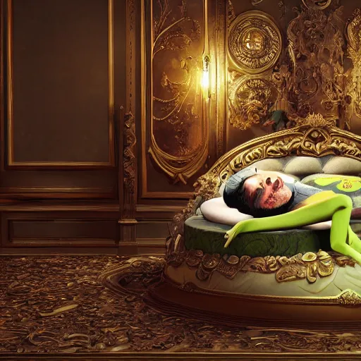 Prompt: avocado man going to sleep in a comfy bed intricate detail, finely detailed, small details, extra detail, photorealistic, high resolution, vray, hdr, hyper detailed, insane details, intricate, elite, ornate, elegant, luxury, dramatic lighting, octane render, weta digital, micro details, 3 d sculpture
