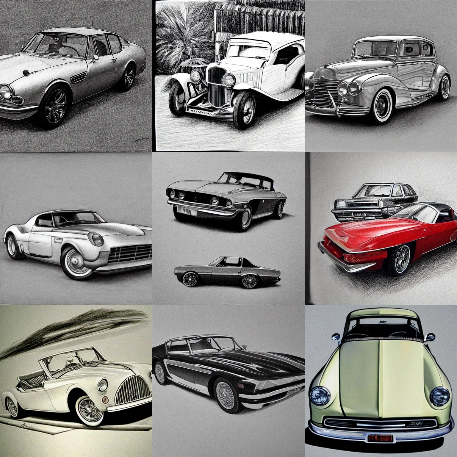 Prompt: Realistic looking drawing of a classic car made from just two squares