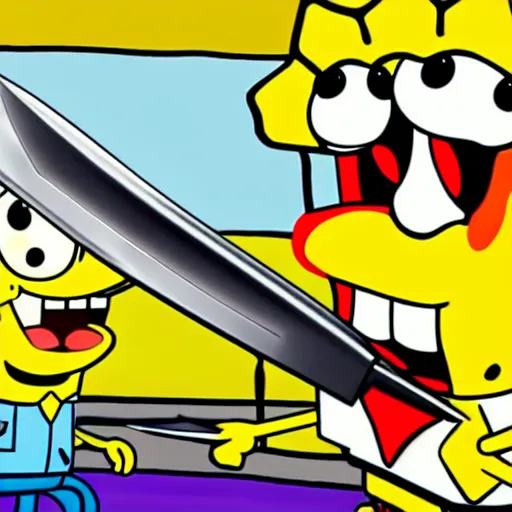 Prompt: spongebob stabbing someone with a knife hyper realistic 4 k image