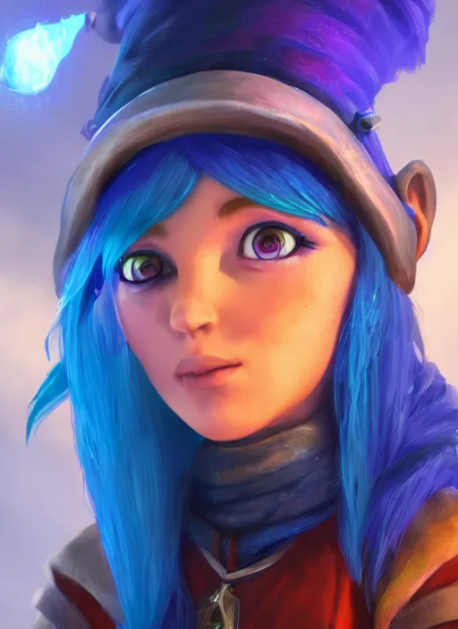 Image similar to young adult rock gnome artificer with blue hair, dndbeyond, bright, colourful, realistic, dnd character portrait, full body, rpg, concept art, behance hd, artstation, deviantart, global illumination, radiating a glowing aura, rray tracing hdr render in unreal engine 5